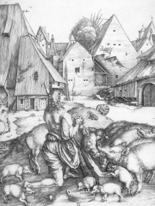 Блудний син серед свиней, гравюра, Durer