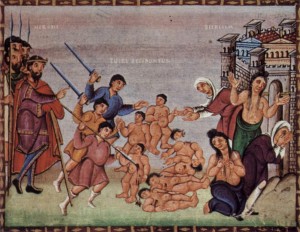 Побиття Віфлеємських немовлят, Codex Egberti, late 10th century.